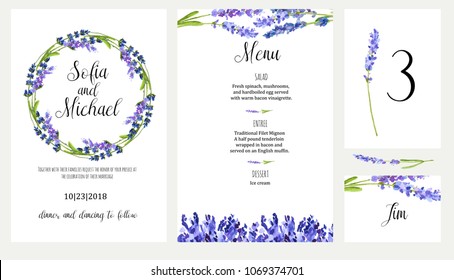 Lavender, watercolor illustration. Wedding invitation. For card making, party invitations, wedding invitations, stationery, party tags, blog design, logos, digital scrapbooking, packaging, greeting ca - Powered by Shutterstock