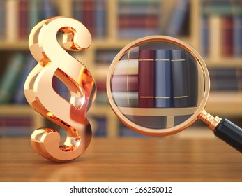 Law Concept.  Paragraph, Loupe And Books. 3d