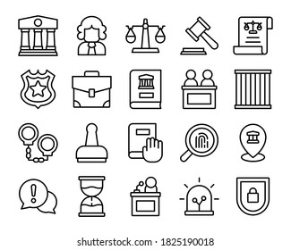 Law Judgement Line Icons Justice Court Stock Vector (Royalty Free ...