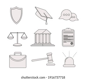Law and justice line icons set  illustration