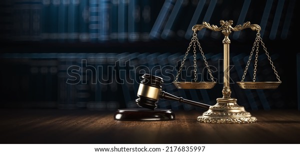 Law Legal System Justice
Crime concept. Mallet Gavel Hammer and Scales on table. 3d Render
illustration
