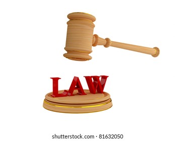 Lawyer's hammer and word LAW. 3d rendered. Isolated on white background. - Shutterstock ID 81632050