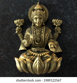 Laxmiji idol Golden 3D rendering
