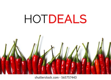 A Lay Flat Chillies Isolated Over White Background With Word Title Hot Deals
