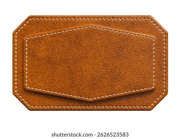 Layered Brown Leather Hexagonal Patch with Octagonal Base in 3D render isolated white background. 3d illustration