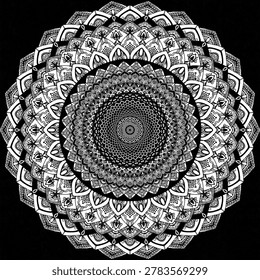 Layered with intricate, symmetrical circular patterns,
it evokes a sense of mystery, tranquility, and captivating allure.