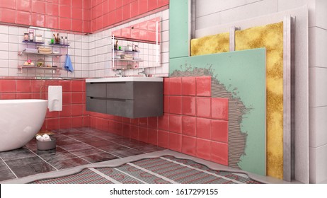 Layered Scheme Of Bathroom Interior Thermal Insulation, 3d Illustration