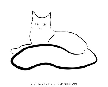 Laying Cat Illustration Sumie Effect Stock Illustration 410888722 