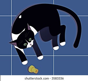 Laying cat playing with cork