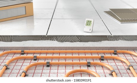 Laying Tiles On Underfloor Heating, 3d Illustration