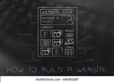 Layout Of A Blog With Example Sections And Content Being Explained By Comments With Arrows, Concept Ofl Earning How To Build A New Website