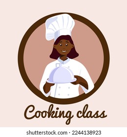 Layout template for cooking classes. Young chef woman holding kitchen item and showing gesture delicious. Banner with smiling girl.  - Powered by Shutterstock