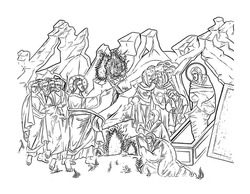 Lazarus Of Bethany. Miracles Of Jesus. Coloring Page On White Background