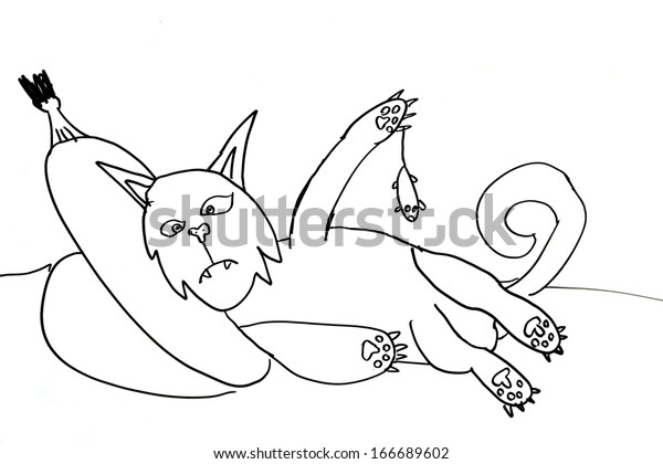 Lazy Cat Mouse Drawing Stock Illustration