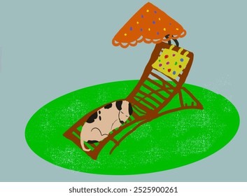 Lazy days of summer. Dog on lounge chair with umbrella. - Powered by Shutterstock