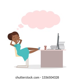 Lazy female african american office worker dreaming about something. Woman relaxed at work day. Isolated flat  illustration - Powered by Shutterstock