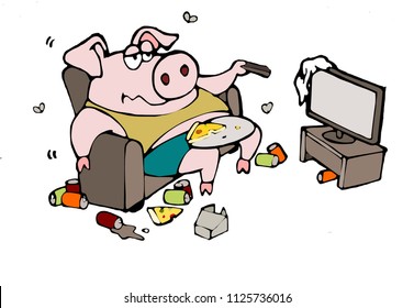 Lazy Pig Watching Tv