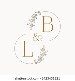 LB Logo initials wedding monogram logo design in simple brown circle leaf frame