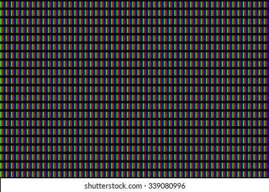LCD Screen Pixels Triads Closeup On Black Background