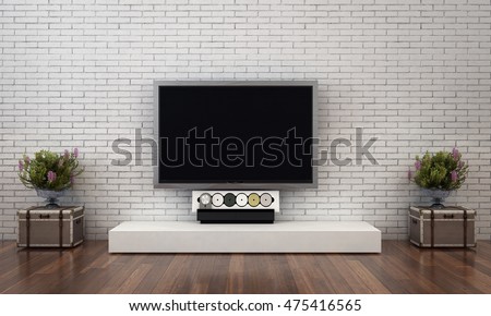 Lcd Tv White Brick Wall Stock Illustration 475416565 Shutterstock