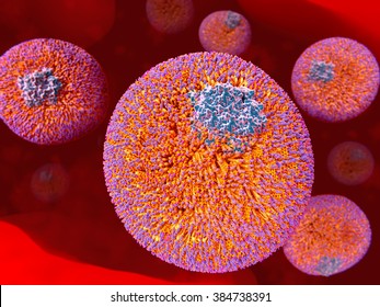 LDL particles in the blood stream Low-density lipoprotein (LDL) particles transport the water insoluble lipids in blood plasma from the liver to other organs and tissues.