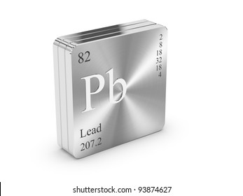 Lead - Element Of The Periodic Table On Metal Steel Block