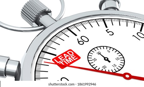 Lead time word on classic stopwatch, 3D rendering
