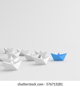 Leadership Concept, Blue Leader Boat Leading Whites. 3D Rendering