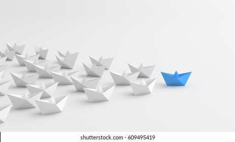 Leadership concept, blue leader boat leading whites. 3D Rendering - Powered by Shutterstock