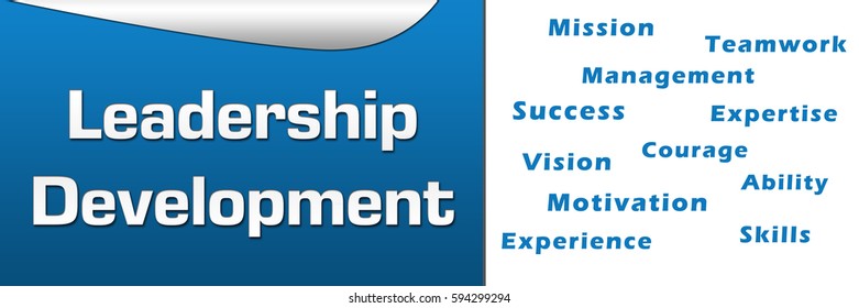 Leadership Development Word Cloud Blue Horizontal 