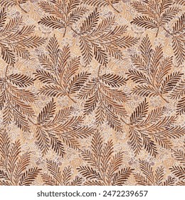 leaf seamless allover pattern. Colorful fall leaves silhouettes print. autumn leaves imprints on watercolor textural background - Powered by Shutterstock