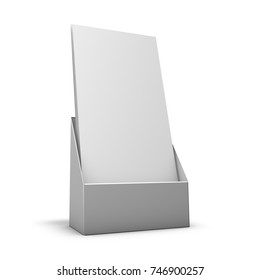 Leaflet Holder With Blank Leaflets Inside, Promotional Materials Mock Up 3D Rendering. 