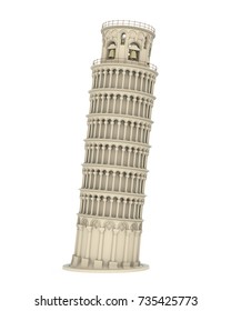 Leaning Pisa Tower Isolated. 3D rendering