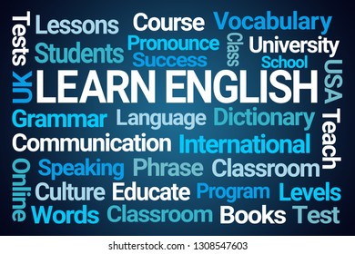 Learn English Word Cloud On Blue Stock Illustration 1308547603 ...