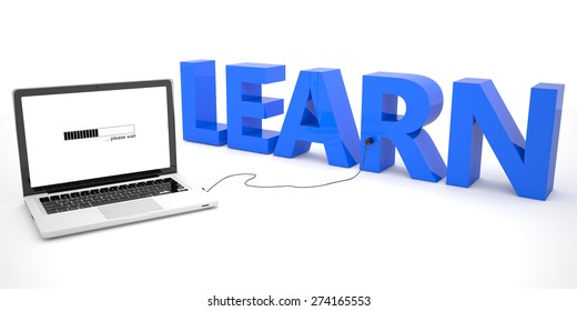 Learn - laptop computer connected to a word on white background. 3d render illustration. - Powered by Shutterstock - Get 15% off with code: PIKWIZARD15