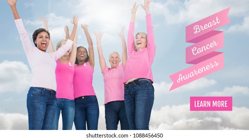 Learn more button with Text of Breast cancer awareness women with sky clouds background - Powered by Shutterstock