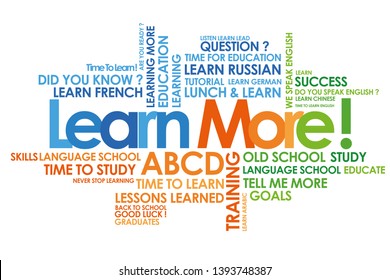LEARN more in cloud words and white background