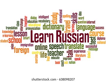 Learn Russian, word cloud concept on white background.  