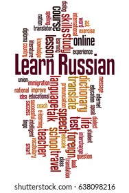 Learn Russian, word cloud concept on white background.  