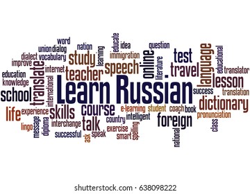 Learn Russian, word cloud concept on white background.  