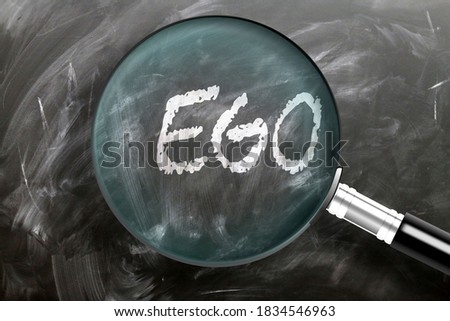 Learn, study and inspect ego - pictured as a magnifying glass enlarging word ego, symbolizes researching, exploring and analyzing meaning of ego, 3d illustration