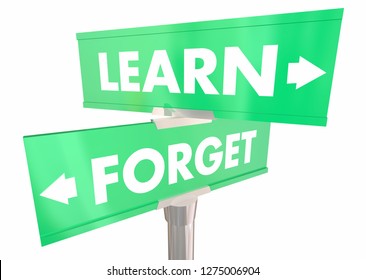 Learn Vs Forget Education Two 2 Way Street Signs 3d Illustration