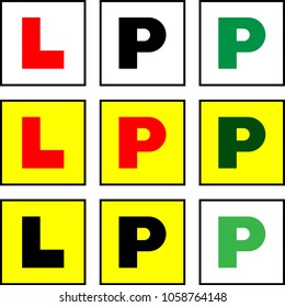 Learner L Plate And Provisional P Plate, L-Plate, P-Plate, New Driver Sticker Raster Art Illustration