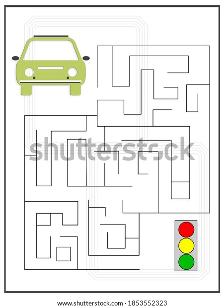 Learning game for kids. Labyrinth between\
car and traffic light,\
illustration