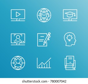 Learning Icon Line Set With Enroll Submit, Course Stats And Online Course. Set Of Idea Related Learning Icon Line  Items For Web Mobile Logo Design.