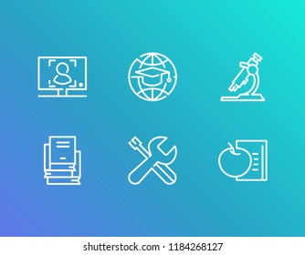 Learning icon set and online course with workshop, academic microscope and physics course. Biotechnology related learning icon  for web UI logo design. - Powered by Shutterstock