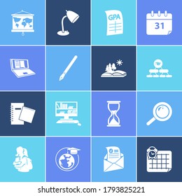 Learning icon set and school girl with gpa, magnifying glass and ecology. Graduate related learning icon for web UI logo design.