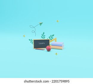 Learning illustration 3d rendering with black board books
