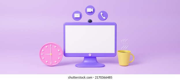 Learning or meeting online with teleconference,video conference remote working on laptop computer concept with copy space, work from home and anywhere, virtual meeting concept, 3d render illustration - Powered by Shutterstock