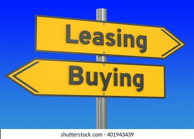 leasing or buying concept on the road signpost, 3D rendering